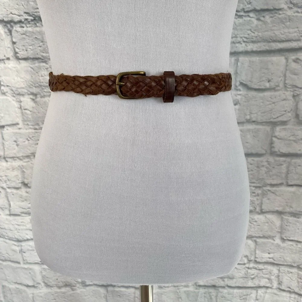 Braided leather brown belt boys youth L/XL